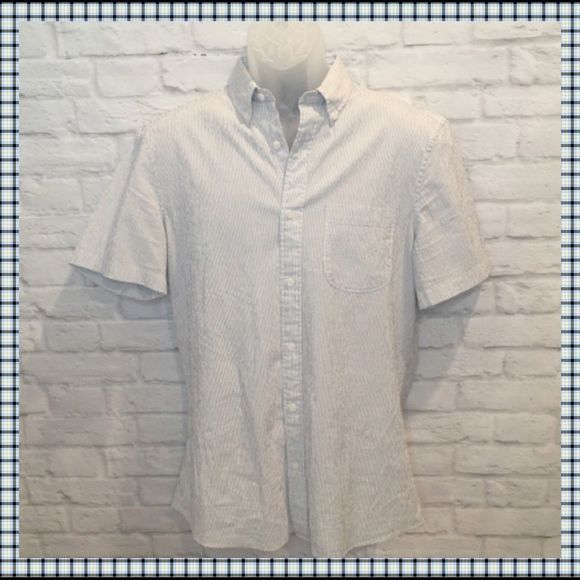 1901, Men’s Casual Short-sleeve Button Down in White & Blue Textured Stripes - Picture 3 of 7